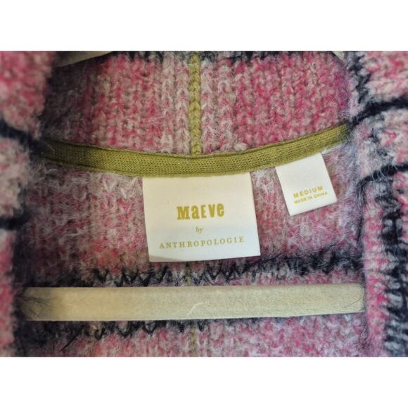 Anthropologie Maeve Women's Pink Cream Plaid Aurelia Sweater Jacket Medium - Picture 9 of 11